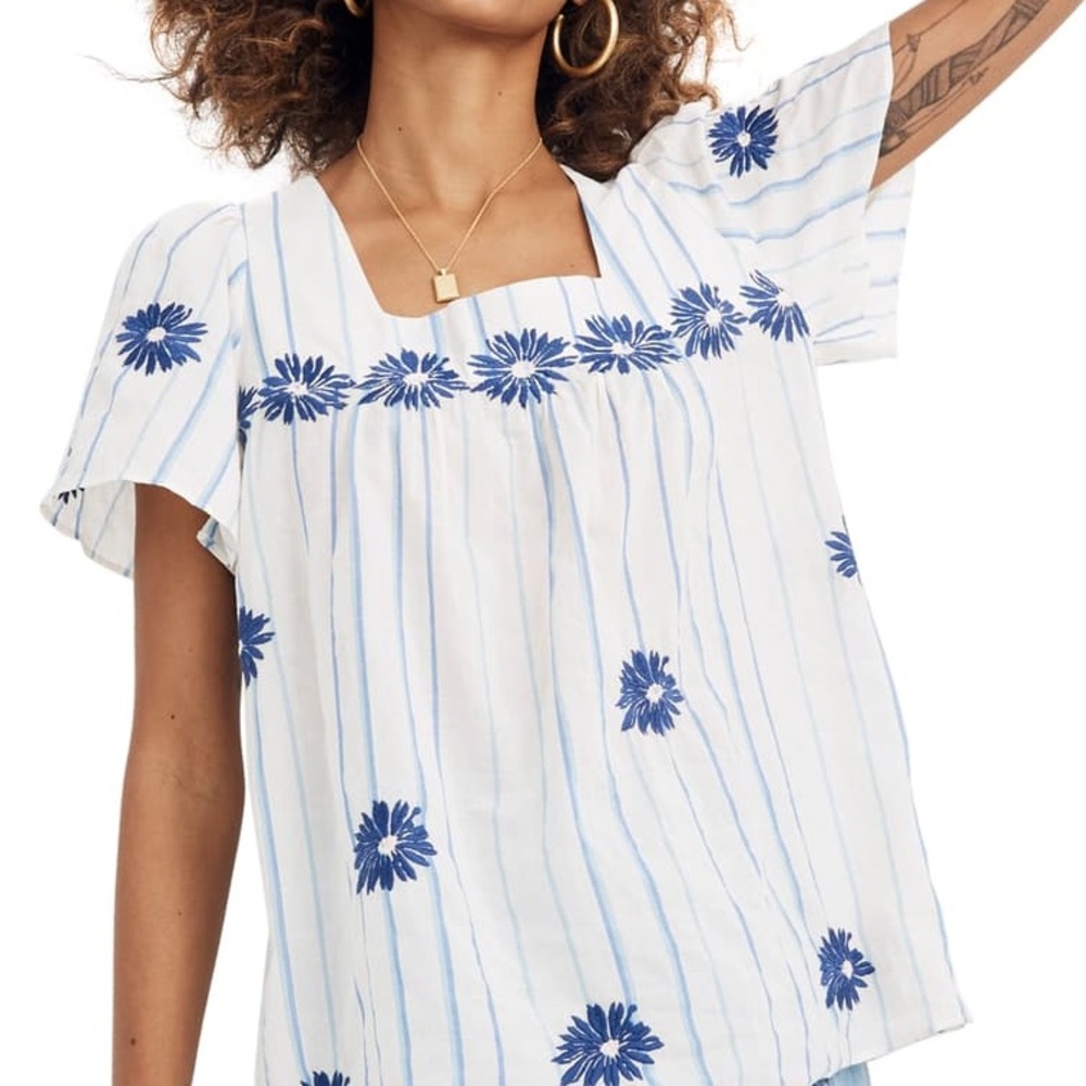 Madewell Floral Embroidered Stripe Butterfly Top